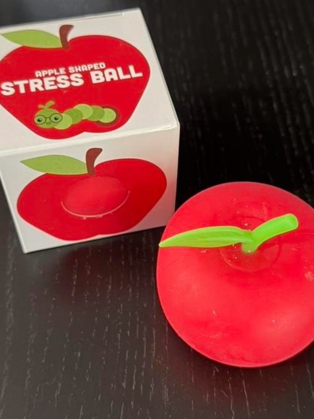 Apple Shaped Stress Ball Toy - Red with Green Leaf